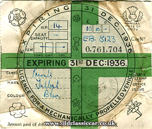 1936 tax disc with selvedge